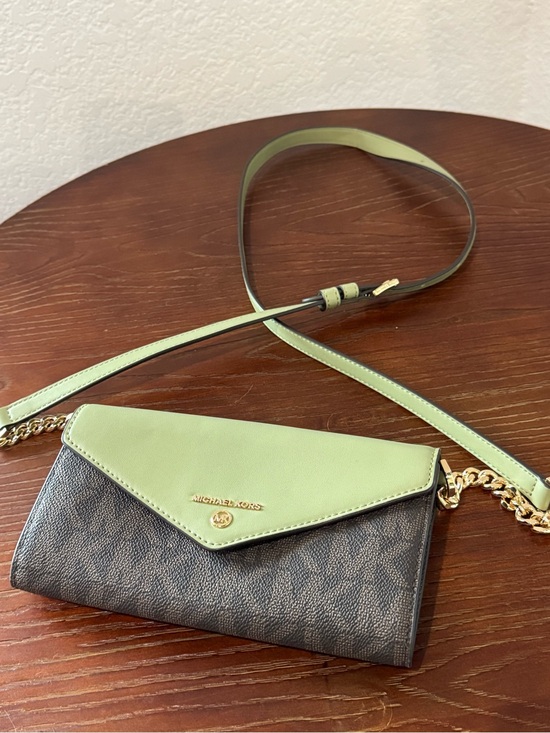 Michael Kors Handbags - Michael Kors Green and Brown Crossbody Wallet Purse
